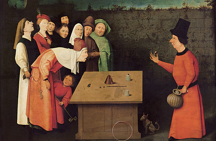 L'escamoteur, célèbre tableau de Jérôme Bosch (1450 -1516), met en scène la magie du premier niveau, s'amuser en trompant nos sens