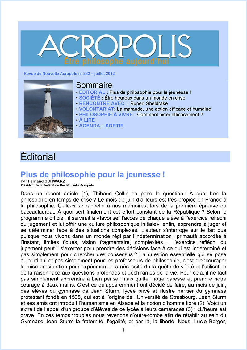 Première de couverture de la Revue Acropolis n°232