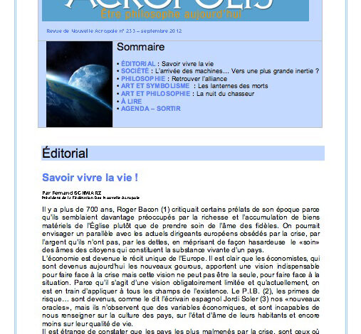 Première de couverture de la Revue Acropolis n°233