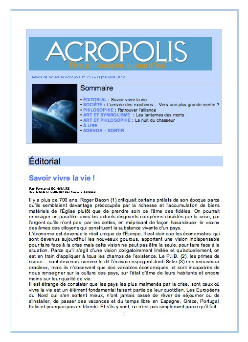 Première de couverture de la Revue Acropolis n°233