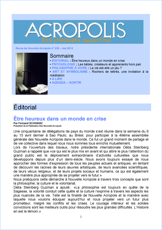 Première de couverture de la Revue Acropolis n°230